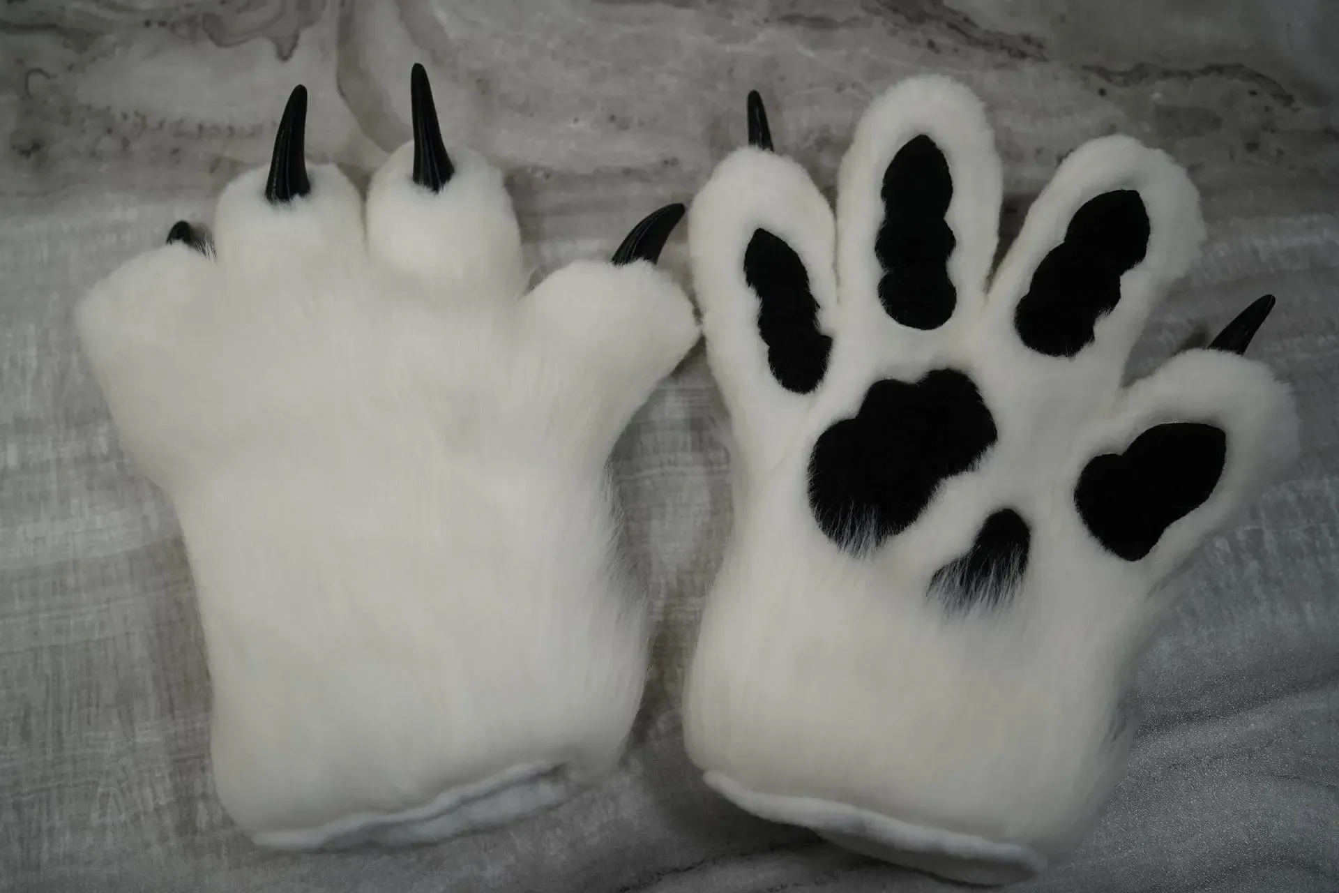 Handmade custom sergal fursuit handpaws, fully lined, by Arget & Lazuli