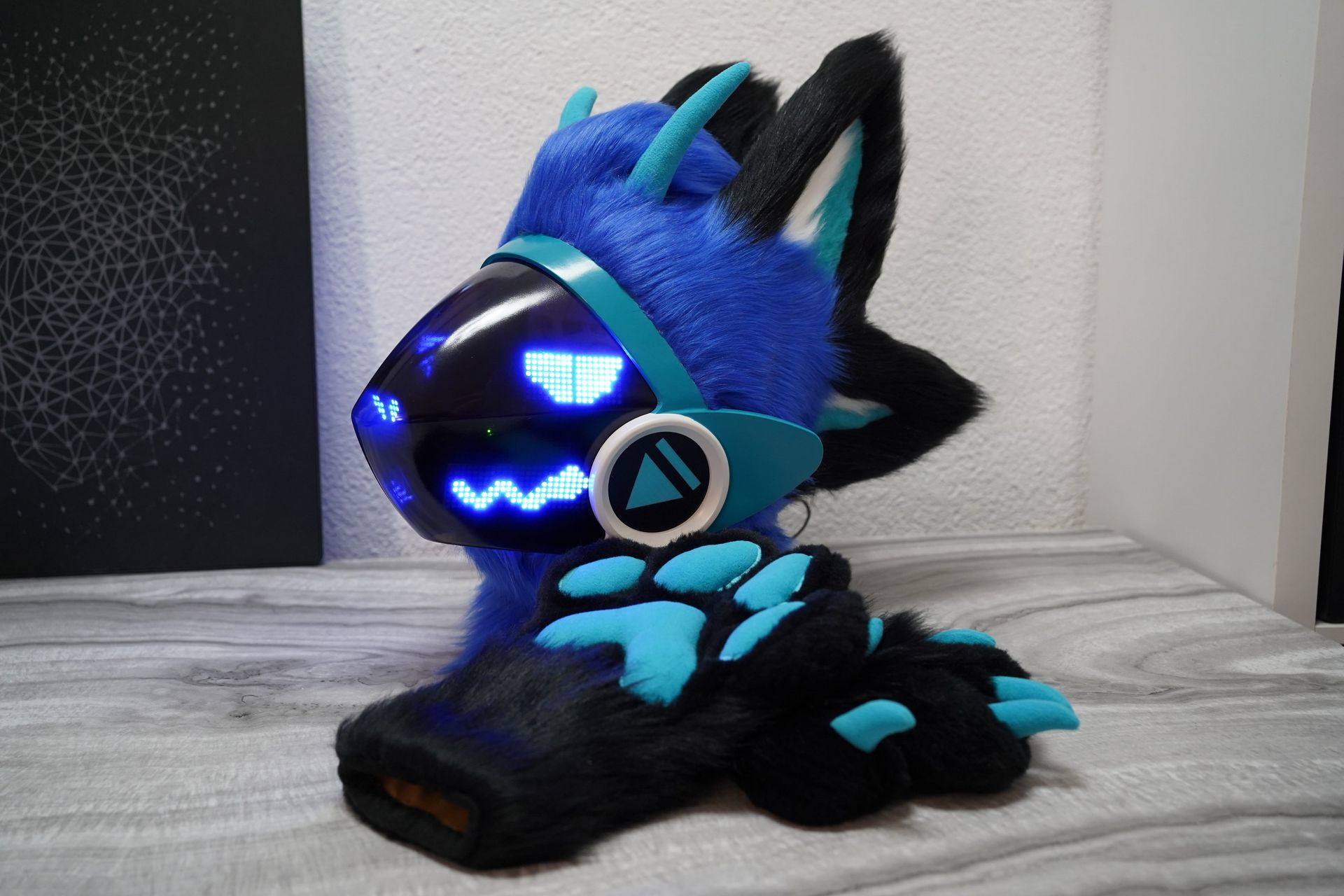 Custom Protogen fursuit head and paws