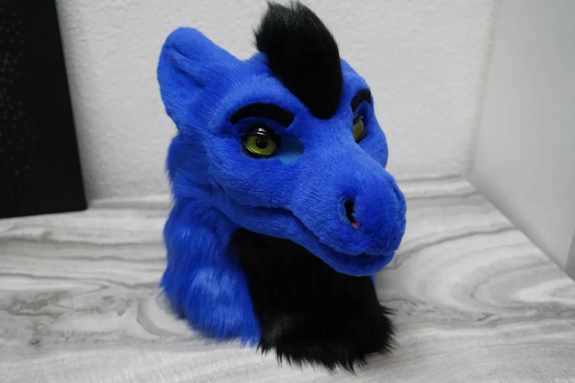 Handmade custom toony dragon fursuit head, by Arget & Lazuli