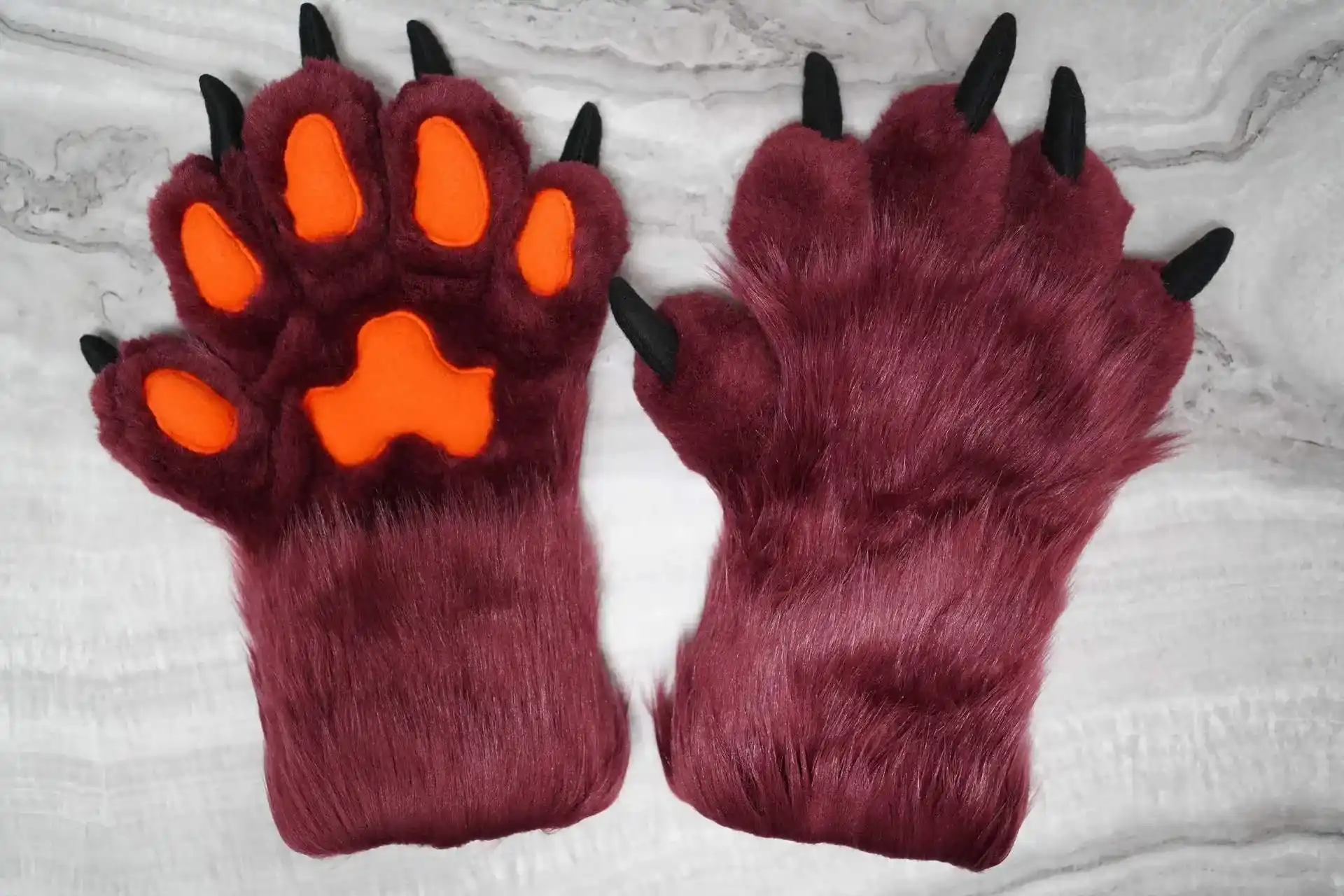 Handmade custom 5-finger fursuit handpaws, fully lined, by Arget & Lazuli
