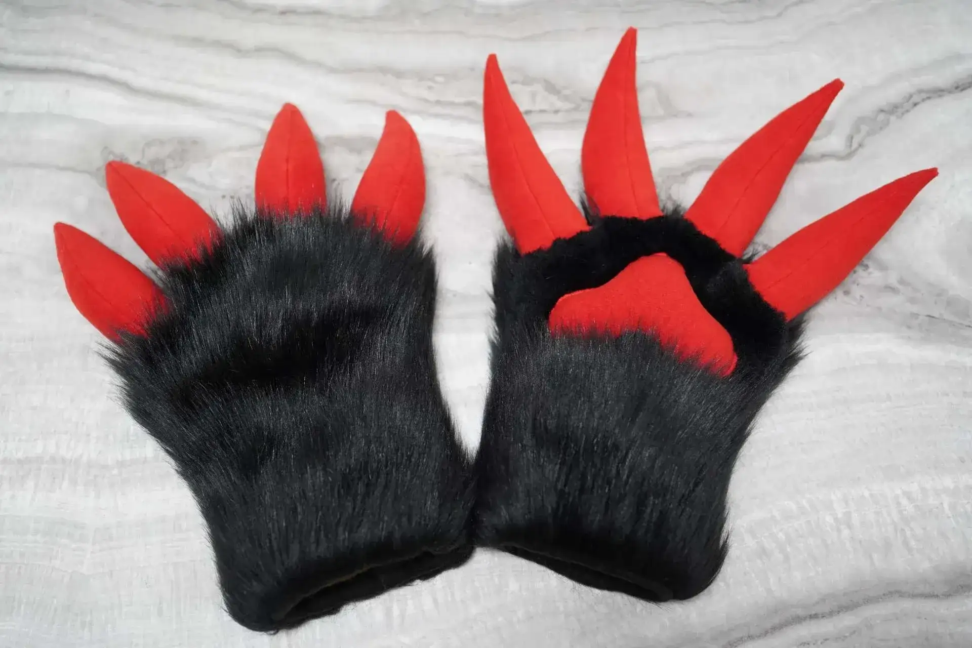 Handmade custom claw fursuit handpaws with sculpted claws, fully lined, by Arget & Lazuli