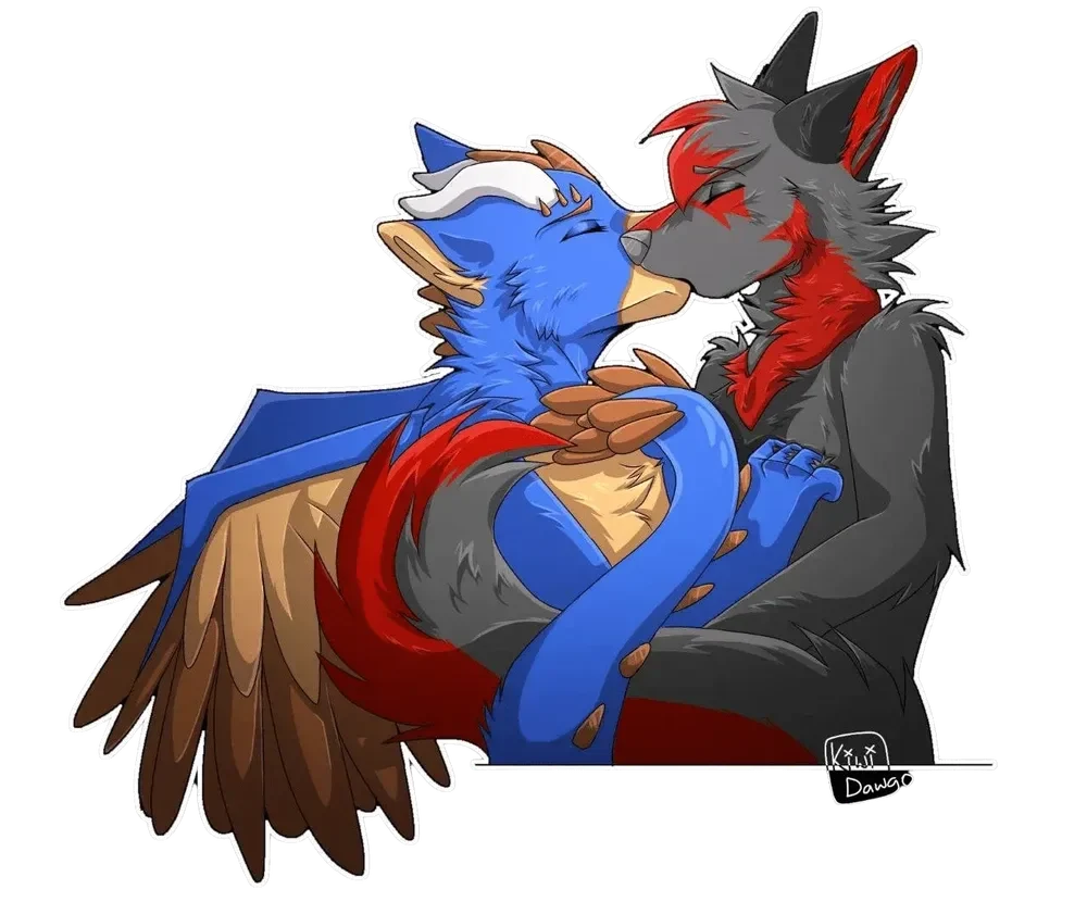 Arget the Wolf and Lazuli the Angel Dragon, the two makers behind the studio, drawn as their fursona characters
